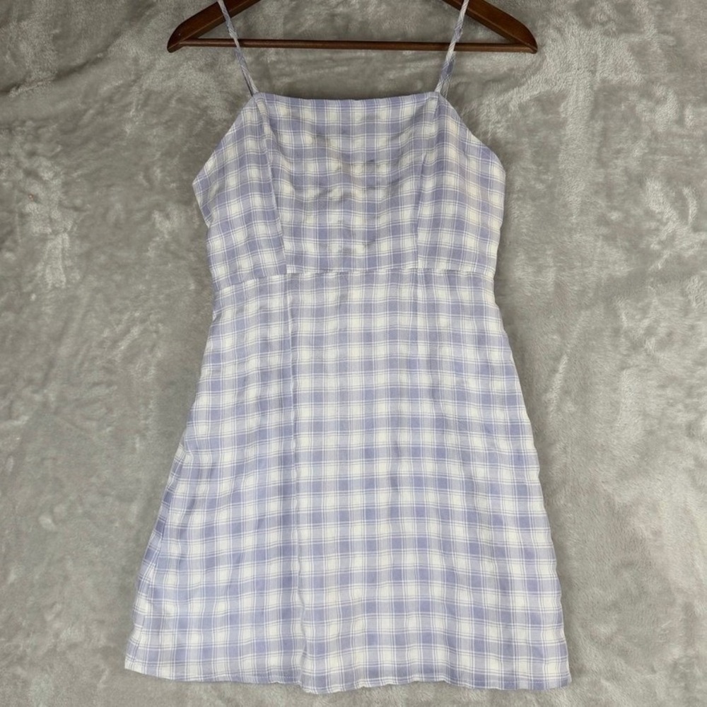 Spring‎ Cottagecore lavendar Plaid Mini Dress Spaghetti Straps southern charm XS
